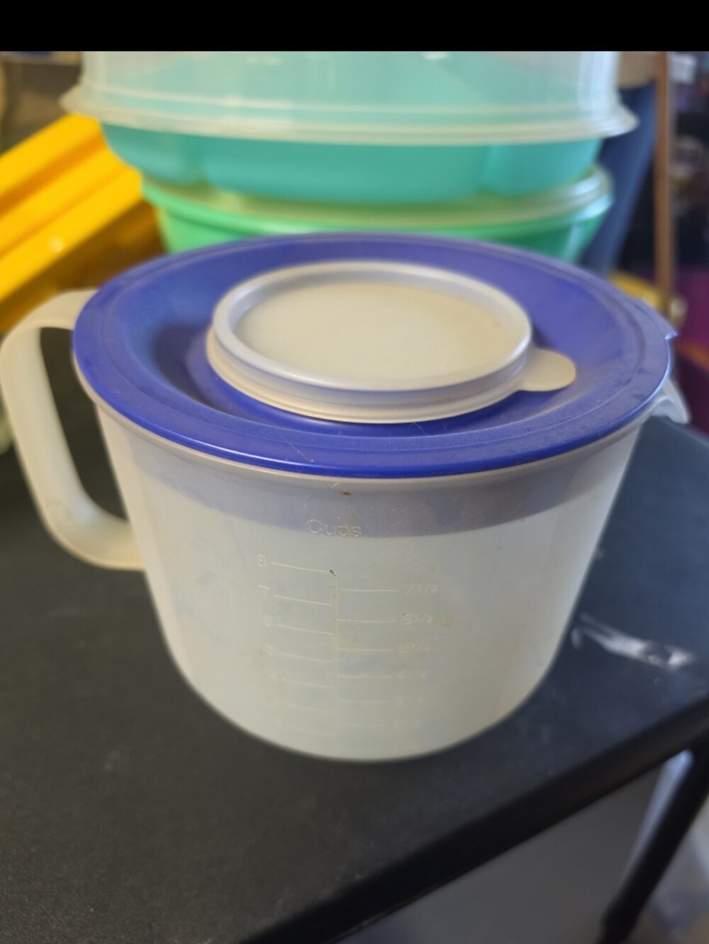 Tupperware Mix N Store Blue 8 Cup Measuring Batter Bowl Pitcher